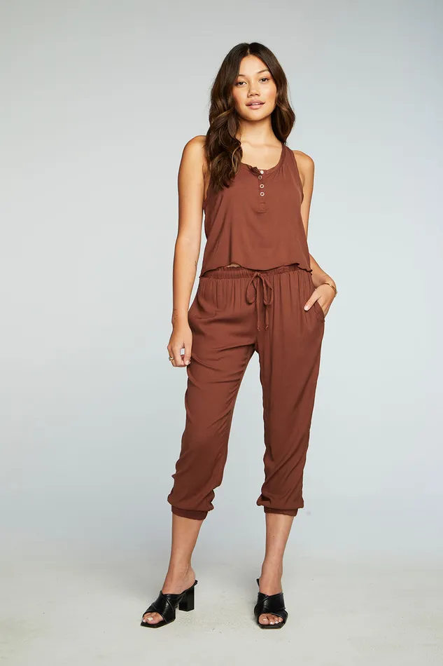 Heirloom Wovens Cropped Snap Front Racerback Henley Tops Chaser Brand Womens