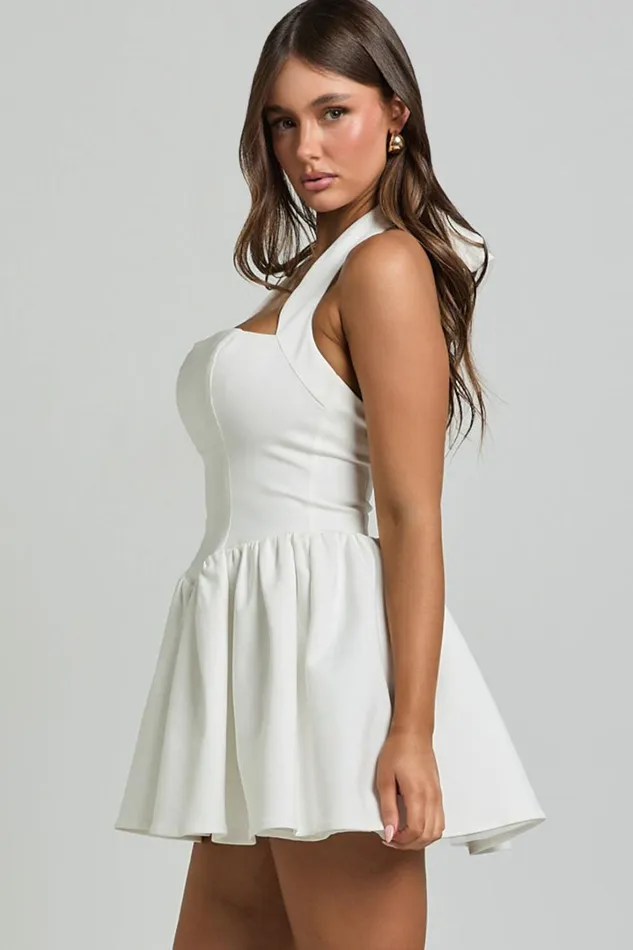 Helda Mini Dress 8211 Halter Tie Neck Corset Panel Dress In White Women Showpo Dresses