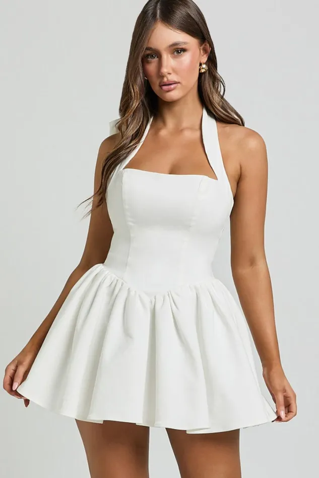 Helda Mini Dress 8211 Halter Tie Neck Corset Panel Dress In White Women Showpo Dresses