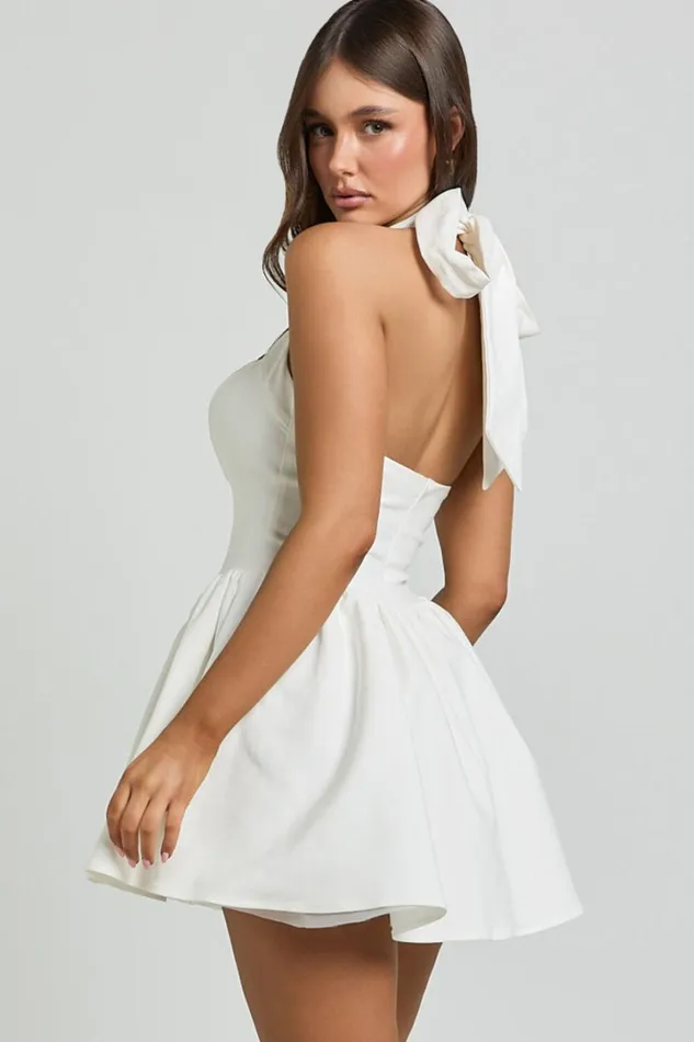 Helda Mini Dress 8211 Halter Tie Neck Corset Panel Dress In White Women Showpo Dresses