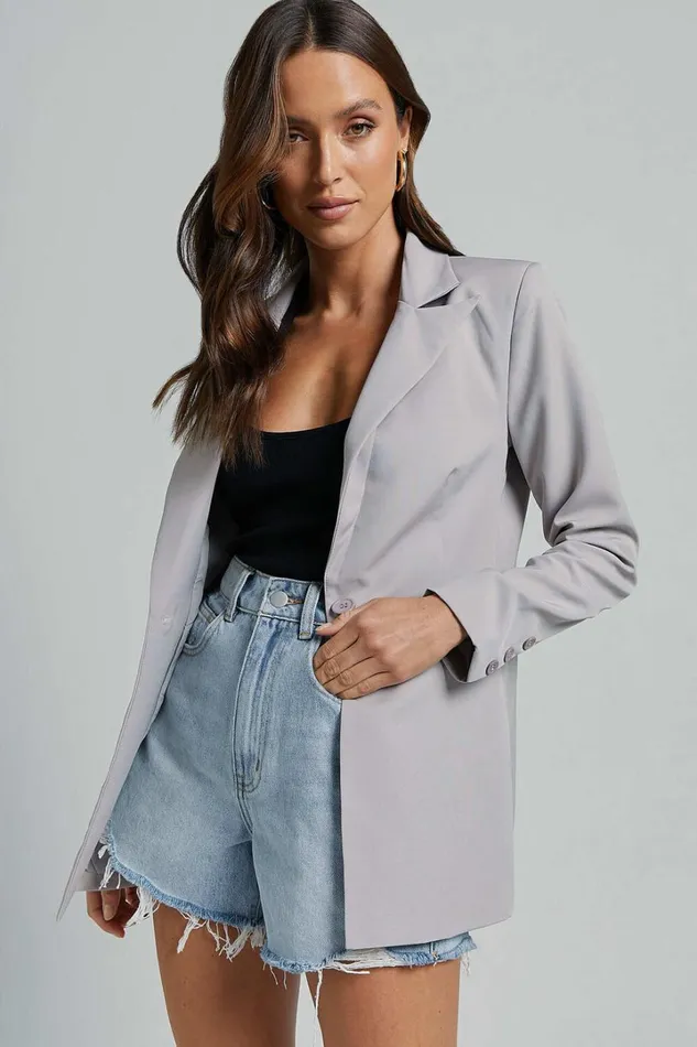 Hermie Blazer 8211 Single Breasted Blazer In Grey Women Showpo Blazers