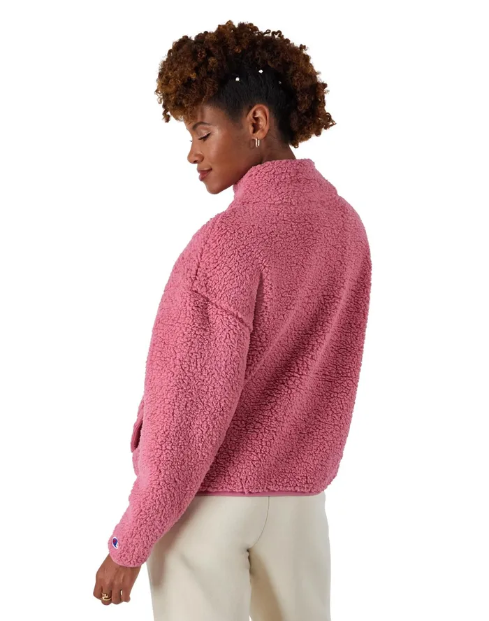 High Pile Zip Pullover Script Logo Terracotta Pink Women Champion Jackets