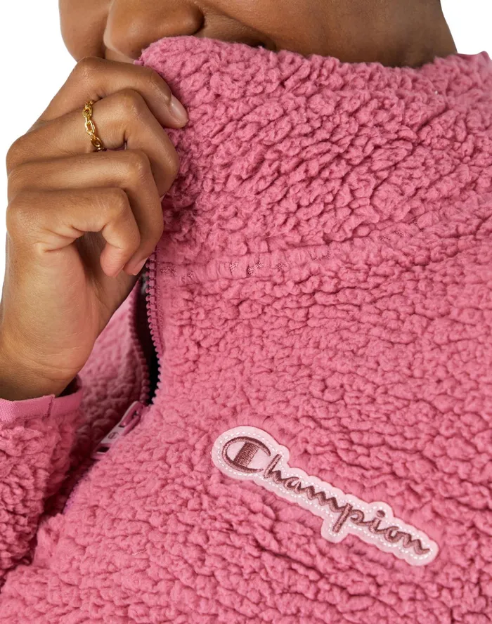 High Pile Zip Pullover Script Logo Terracotta Pink Women Champion Jackets