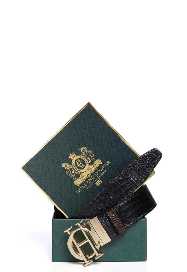 Holland Cooper Belts Women HC Classic Belt Reversible Black Chocolate Croc