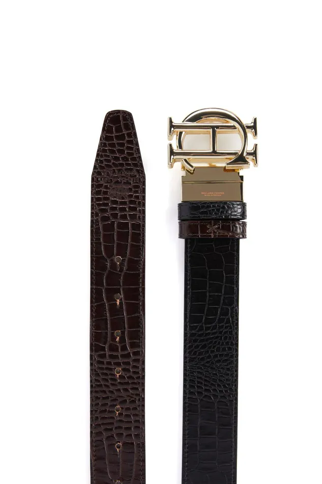 Holland Cooper Belts Women HC Classic Belt Reversible Black Chocolate Croc Holland Cooper Belts Women HC Classic Belt Reversible Black Chocolate Croc