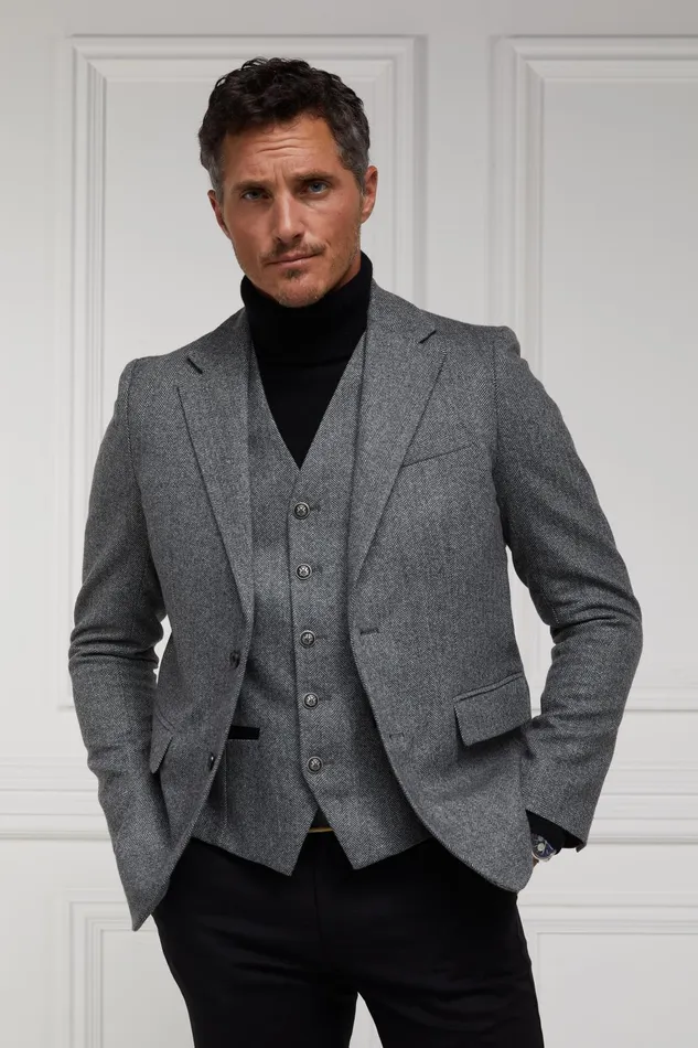 Holland Cooper Blazers Men The Single Breasted Blazer Mono Herringbone Holland Cooper Blazers Men The Single Breasted Blazer Mono Herringbone