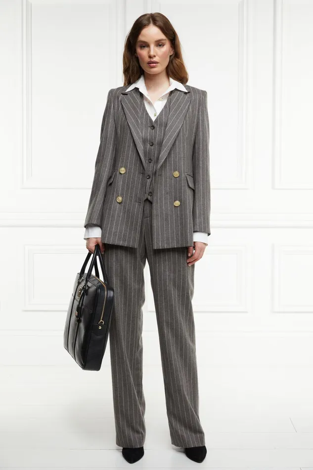 Holland Cooper Blazers Women Double Breasted Blazer Soft Grey Pinstripe