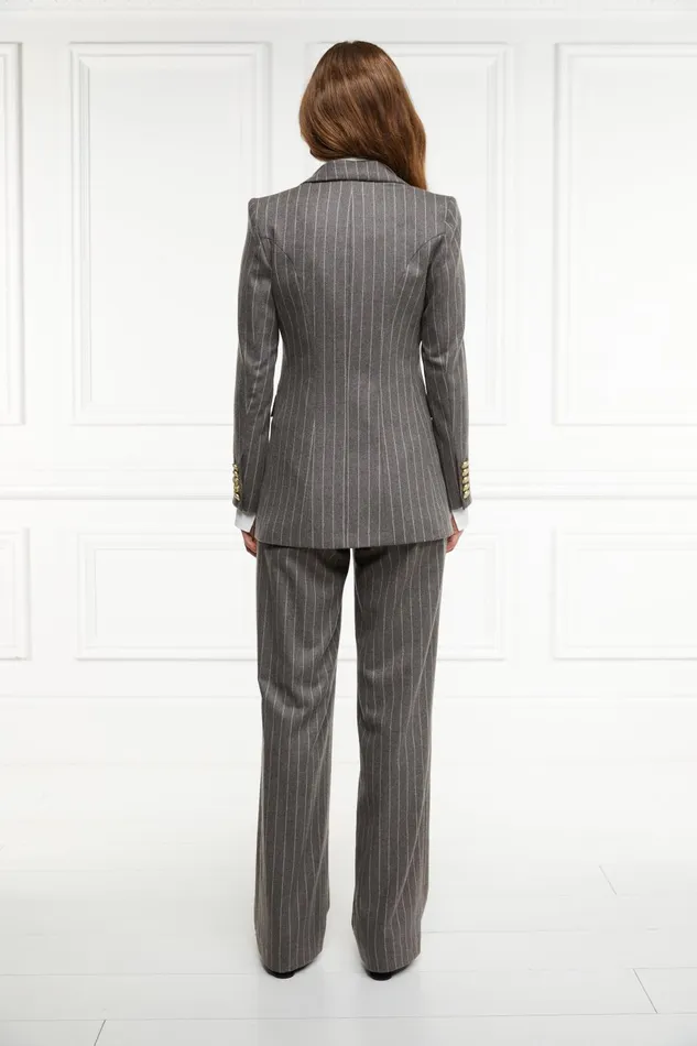 Holland Cooper Blazers Women Double Breasted Blazer Soft Grey Pinstripe