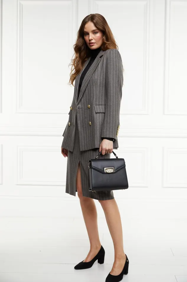 Holland Cooper Blazers Women Double Breasted Blazer Soft Grey Pinstripe