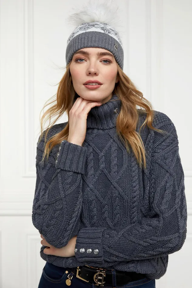Holland Cooper Headwear Women Beatrice Bobble Hat Grey Holland Cooper Headwear Women Beatrice Bobble Hat Grey