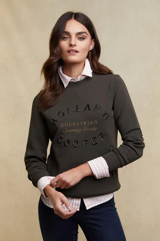 Holland Cooper Hoodies and Sweatshirts Women Crystal Crew Neck Sweat Dark Olive