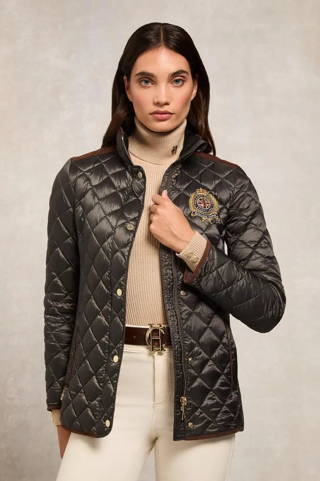 Holland Cooper Jackets Women Diamond Quilt Classic Jacket Khaki