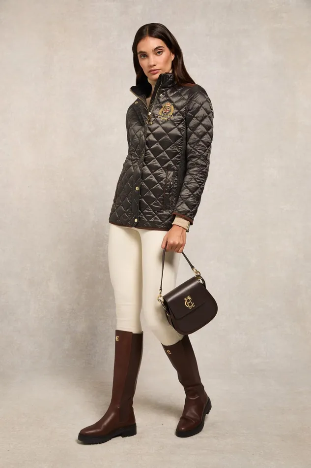 Holland Cooper Jackets Women Diamond Quilt Classic Jacket Khaki Holland Cooper Jackets Women Diamond Quilt Classic Jacket Khaki