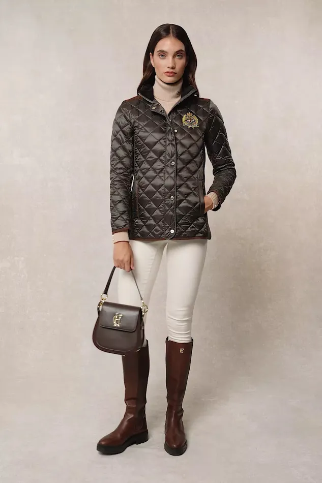 Holland Cooper Jackets Women Diamond Quilt Classic Jacket Khaki Holland Cooper Jackets Women Diamond Quilt Classic Jacket Khaki