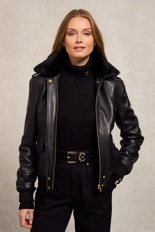 Holland Cooper Jackets Women Sloane Leather Bomber