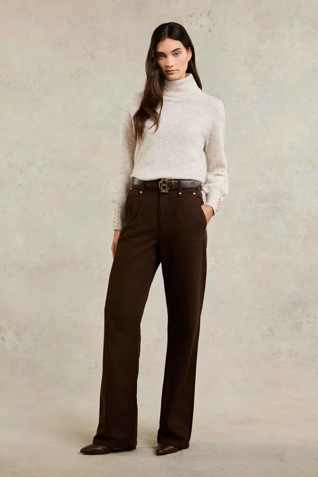 Holland Cooper Jeans Women Tailored Wide Leg Jean Chocolate