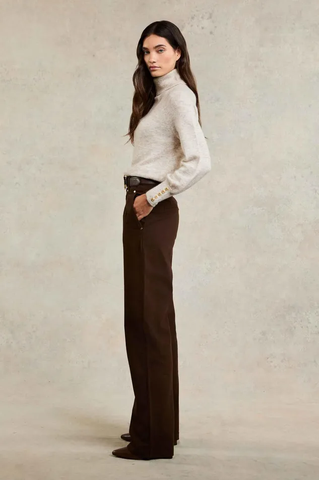 Holland Cooper Jeans Women Tailored Wide Leg Jean Chocolate Holland Cooper Jeans Women Tailored Wide Leg Jean Chocolate
