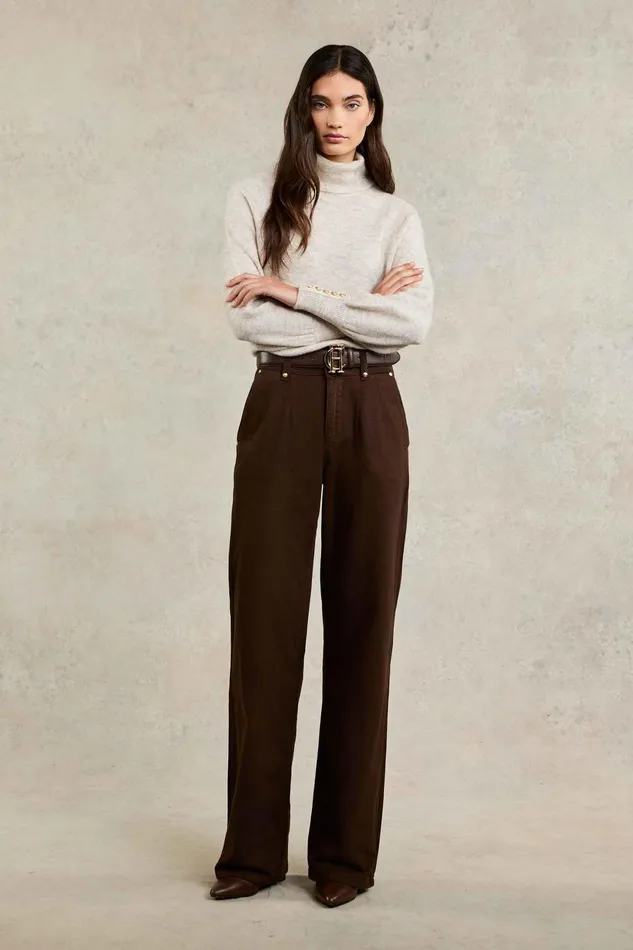Holland Cooper Jeans Women Tailored Wide Leg Jean Chocolate Holland Cooper Jeans Women Tailored Wide Leg Jean Chocolate