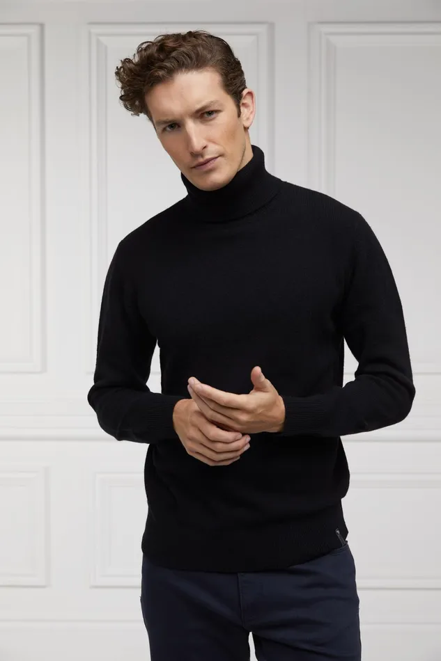 Holland Cooper Knitwear Men Byron Roll Neck Knit Black