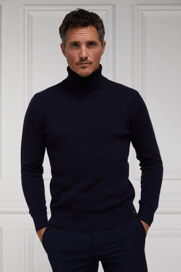 Holland Cooper Knitwear Men Byron Roll Neck Knit Navy
