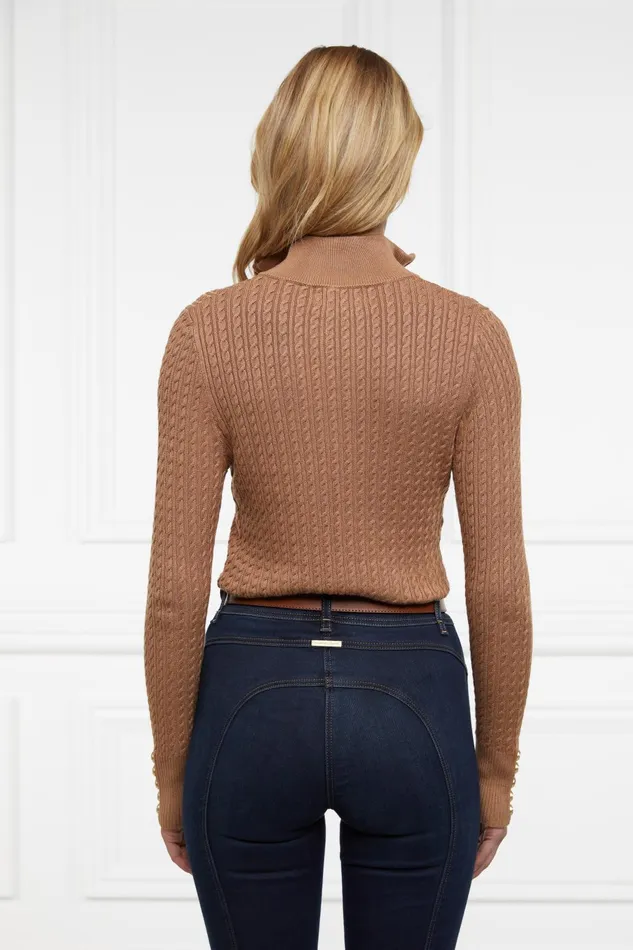 Holland Cooper Knitwear Women Ava Quarter Zip Knit Dark Camel Marl Holland Cooper Knitwear Women Ava Quarter Zip Knit Dark Camel Marl