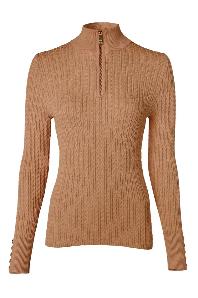 Holland Cooper Knitwear Women Ava Quarter Zip Knit Dark Camel Marl Holland Cooper Knitwear Women Ava Quarter Zip Knit Dark Camel Marl