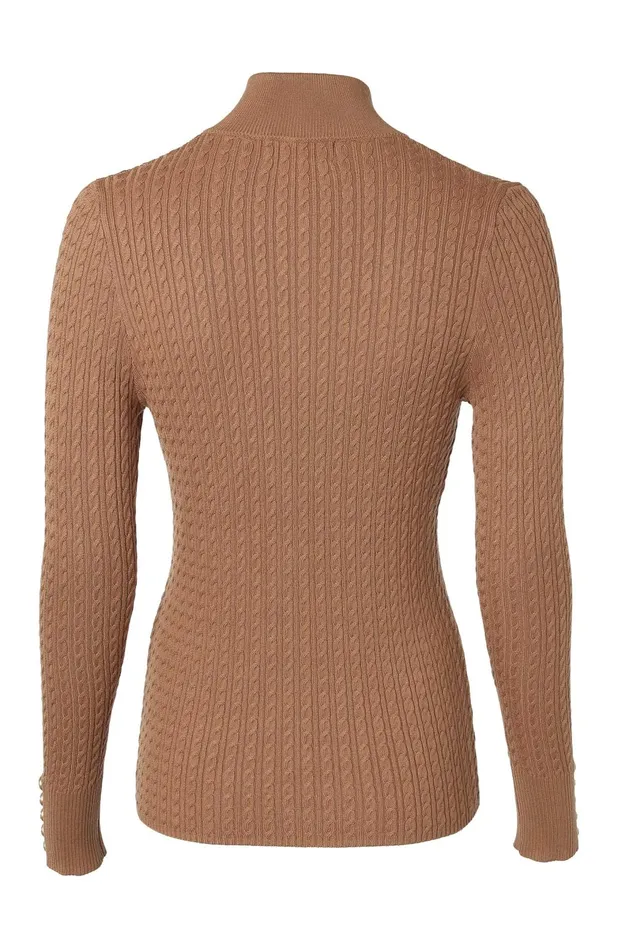 Holland Cooper Knitwear Women Ava Quarter Zip Knit Dark Camel Marl Holland Cooper Knitwear Women Ava Quarter Zip Knit Dark Camel Marl