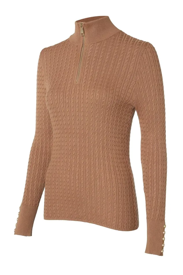 Holland Cooper Knitwear Women Ava Quarter Zip Knit Dark Camel Marl Holland Cooper Knitwear Women Ava Quarter Zip Knit Dark Camel Marl