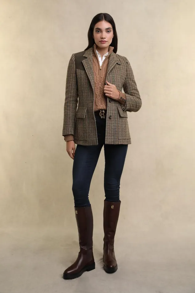 Holland Cooper Knitwear Women Country Cable Quarter Zip Knit Caramel Holland Cooper Knitwear Women Country Cable Quarter Zip Knit Caramel