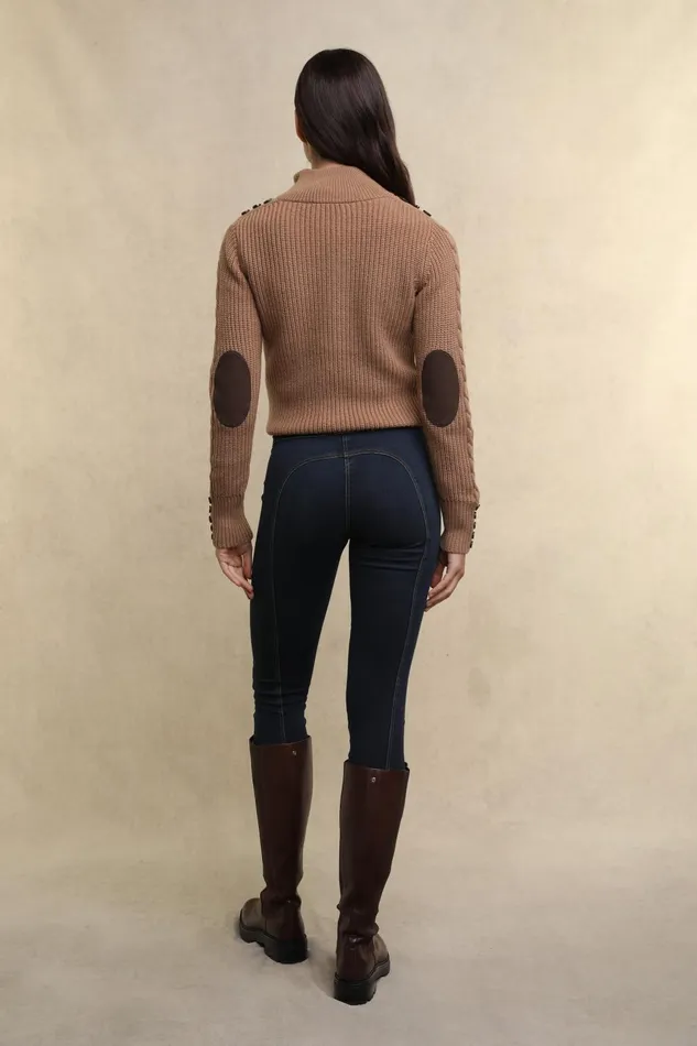 Holland Cooper Knitwear Women Country Cable Quarter Zip Knit Caramel Holland Cooper Knitwear Women Country Cable Quarter Zip Knit Caramel