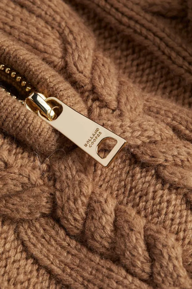 Holland Cooper Knitwear Women Country Cable Quarter Zip Knit Caramel Holland Cooper Knitwear Women Country Cable Quarter Zip Knit Caramel