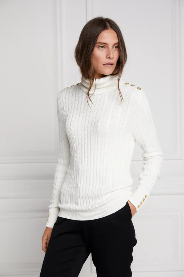Holland Cooper Knitwear Women Seattle Roll Neck Cable Knit Winter White