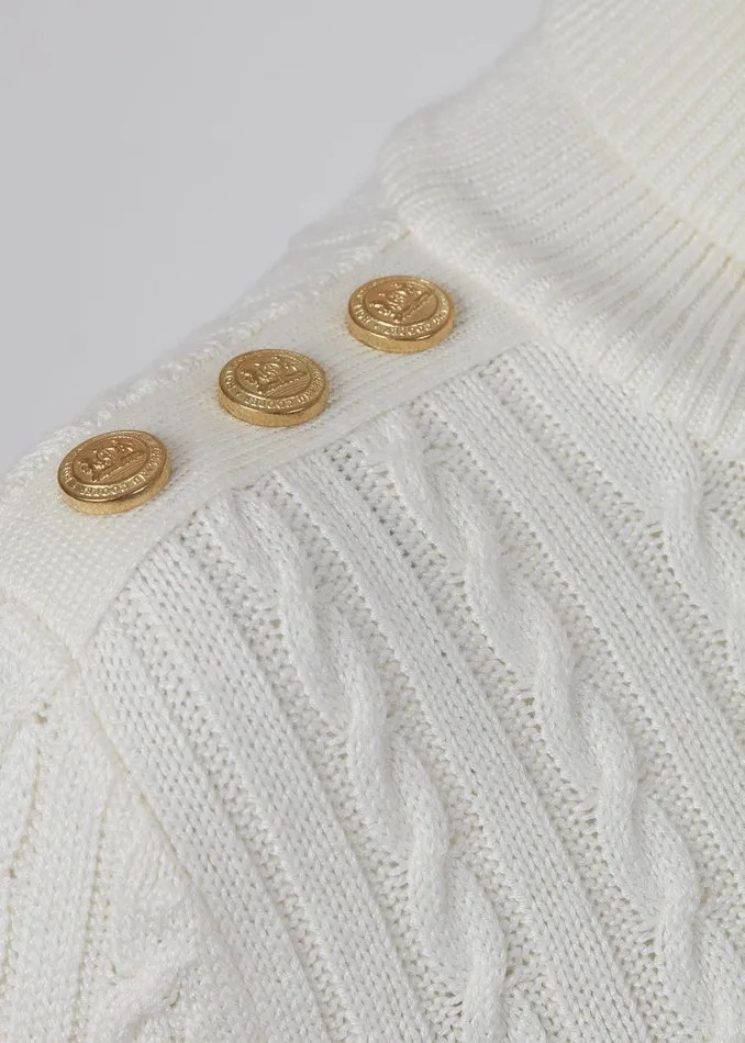 Holland Cooper Knitwear Women Seattle Roll Neck Cable Knit Winter White Holland Cooper Knitwear Women Seattle Roll Neck Cable Knit Winter White