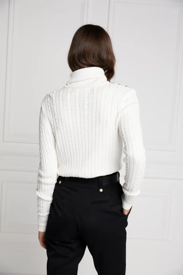 Holland Cooper Knitwear Women Seattle Roll Neck Cable Knit Winter White Holland Cooper Knitwear Women Seattle Roll Neck Cable Knit Winter White