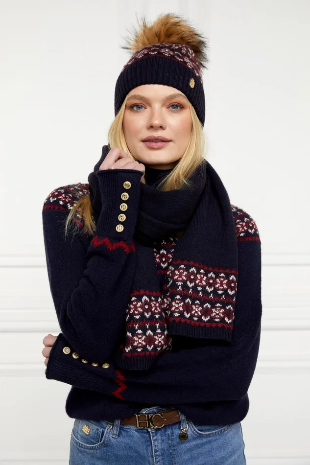 Holland Cooper Scarves Women Jennifer Fairisle Scarf Ink Navy Holland Cooper Scarves Women Jennifer Fairisle Scarf Ink Navy