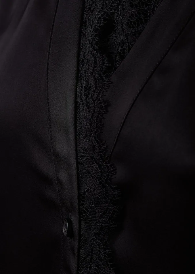 Holland Cooper Shirts and Blouses Women Lace VNeck Blouse Black Satin Holland Cooper Shirts and Blouses Women Lace VNeck Blouse Black Satin