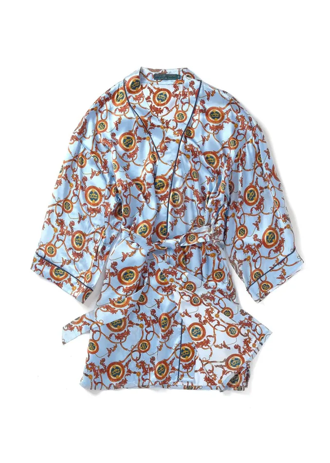 Holland Cooper Sleepwear Women Silk Dressing Gown Sky Blue