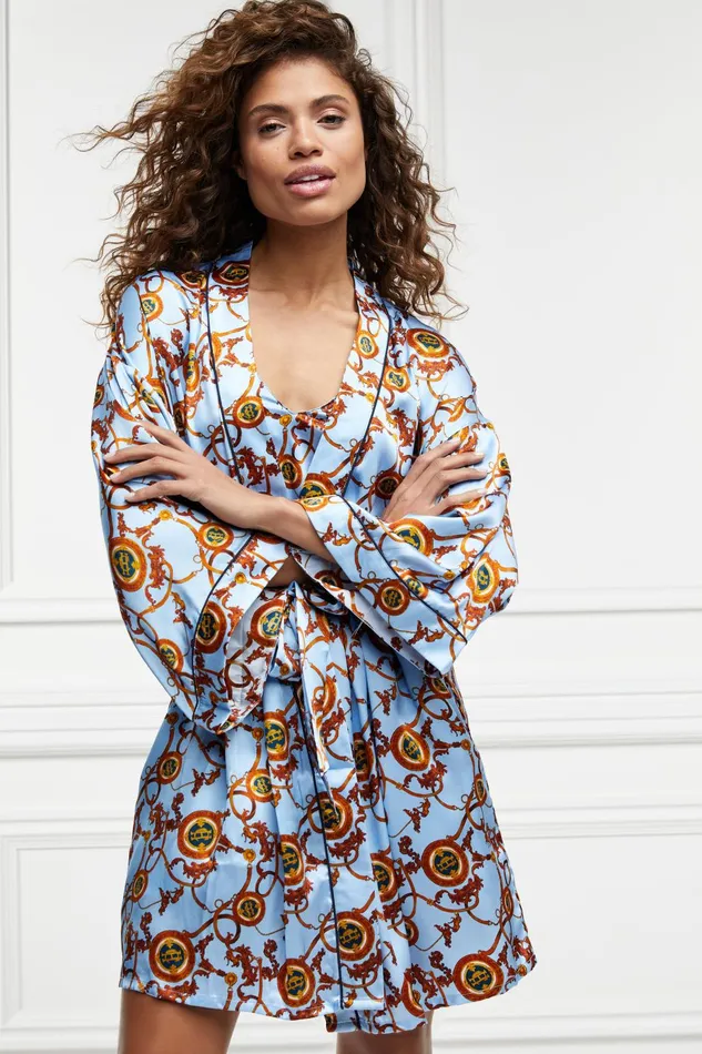 Holland Cooper Sleepwear Women Silk Dressing Gown Sky Blue Holland Cooper Sleepwear Women Silk Dressing Gown Sky Blue