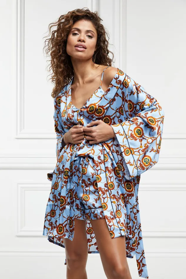 Holland Cooper Sleepwear Women Silk Dressing Gown Sky Blue Holland Cooper Sleepwear Women Silk Dressing Gown Sky Blue