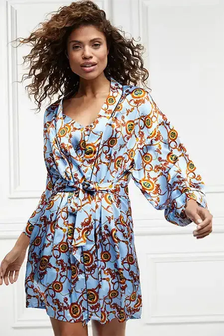 Holland Cooper Sleepwear Women Silk Dressing Gown Sky Blue Holland Cooper Sleepwear Women Silk Dressing Gown Sky Blue