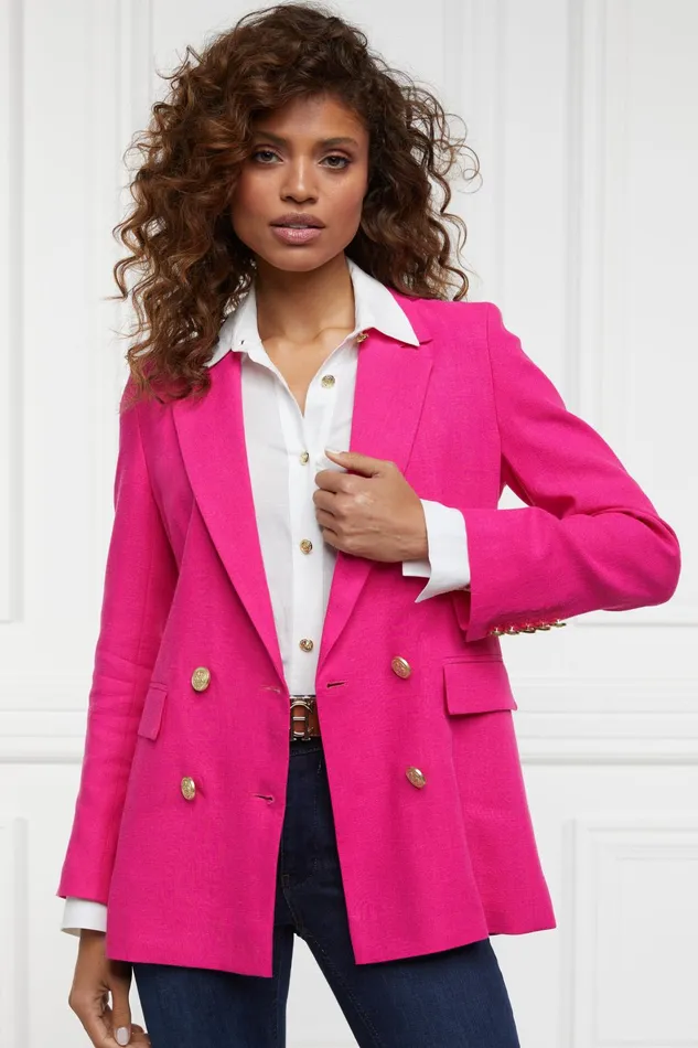 Holland Cooper Tailoring Women Double Breasted Blazer Hot Pink Linen