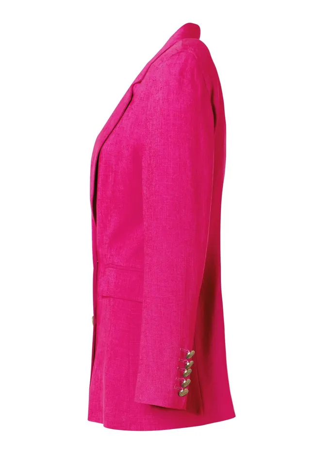 Holland Cooper Tailoring Women Double Breasted Blazer Hot Pink Linen
