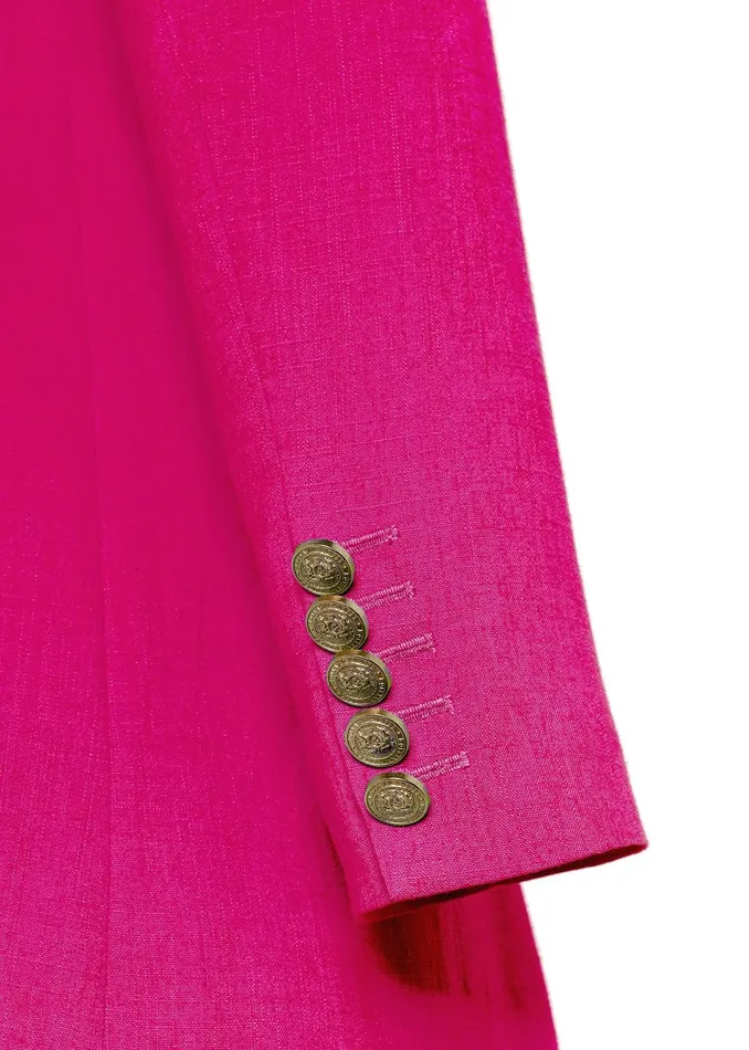 Holland Cooper Tailoring Women Double Breasted Blazer Hot Pink Linen