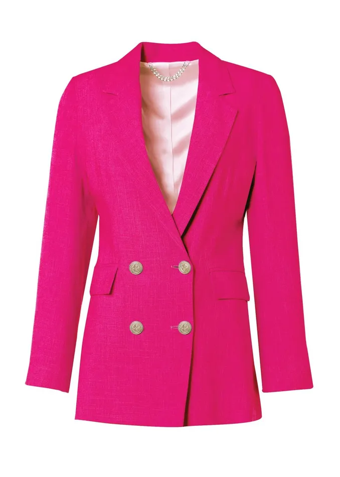 Holland Cooper Tailoring Women Double Breasted Blazer Hot Pink Linen