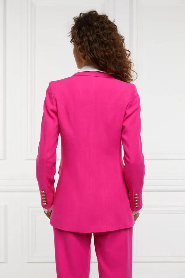 Holland Cooper Tailoring Women Double Breasted Blazer Hot Pink Linen