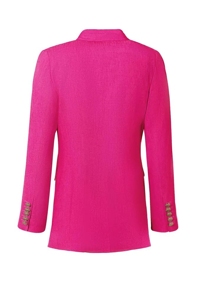 Holland Cooper Tailoring Women Double Breasted Blazer Hot Pink Linen