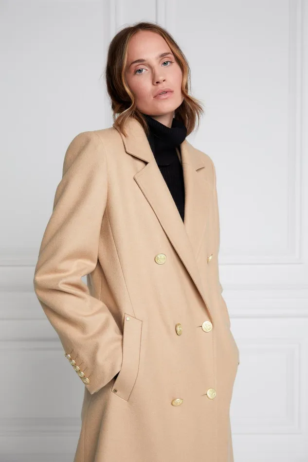 Holland Cooper Tailoring Women Double Breasted Coat Camel