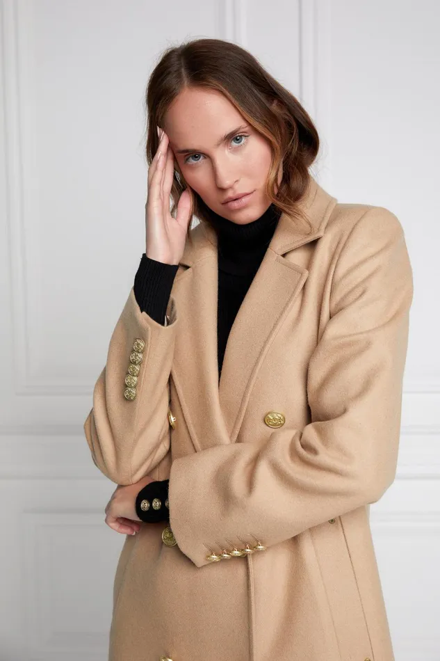 Holland Cooper Tailoring Women Double Breasted Coat Camel