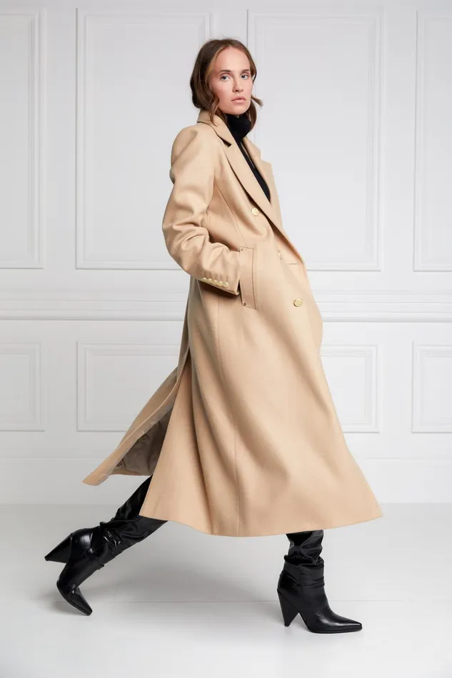 Holland Cooper Tailoring Women Double Breasted Coat Camel