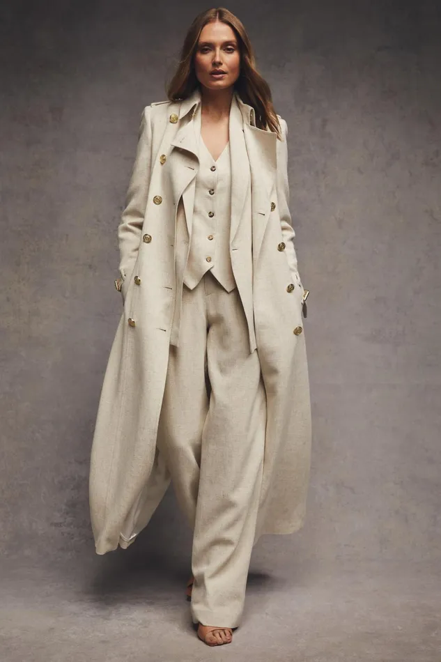 Holland Cooper Tailoring Women Full Length Marlborough Trench Coat Natural Linen